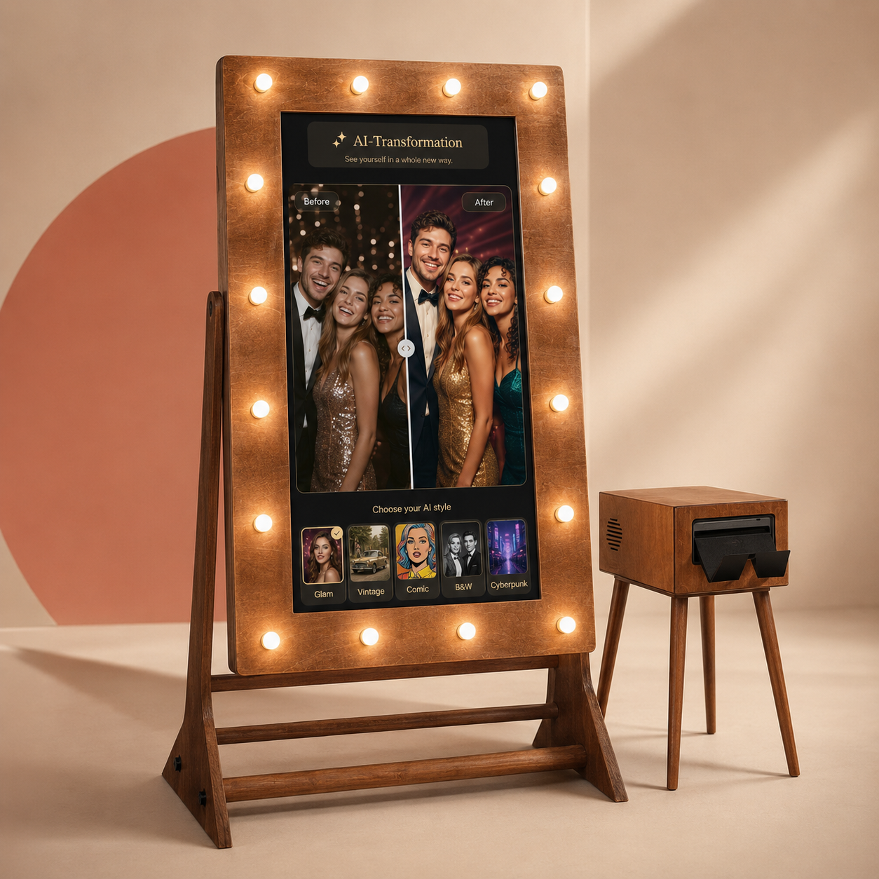 KI-Filter und KI-Anwendungen am Magic Mirror Fotospiegel – Fotobox mieten Heidenheim